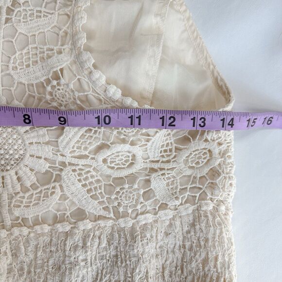ZARA Trafaluc Collection Cream Lace Crochet Ivory Dress M Racerback Floral - Picture 4 of 9